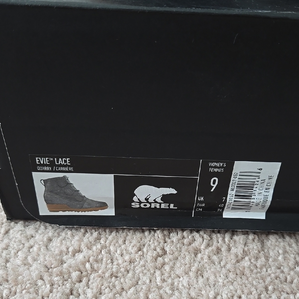 Sorel Evie Lace Up Wedge Boot, Gray Suede, Size 9.5 - Picture 9 of 9